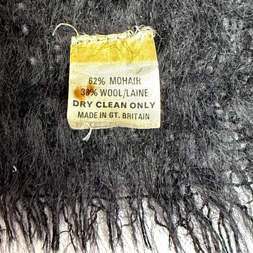 Vintage Black Mohair Wool Scarf Men's Women's Made in Great Britain 9x52